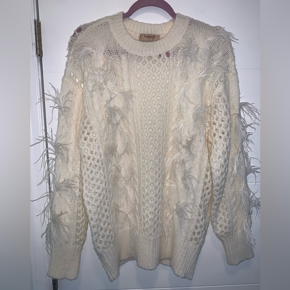 Twinset Feather Sweater Blouse White XS - Picture 2 of 3